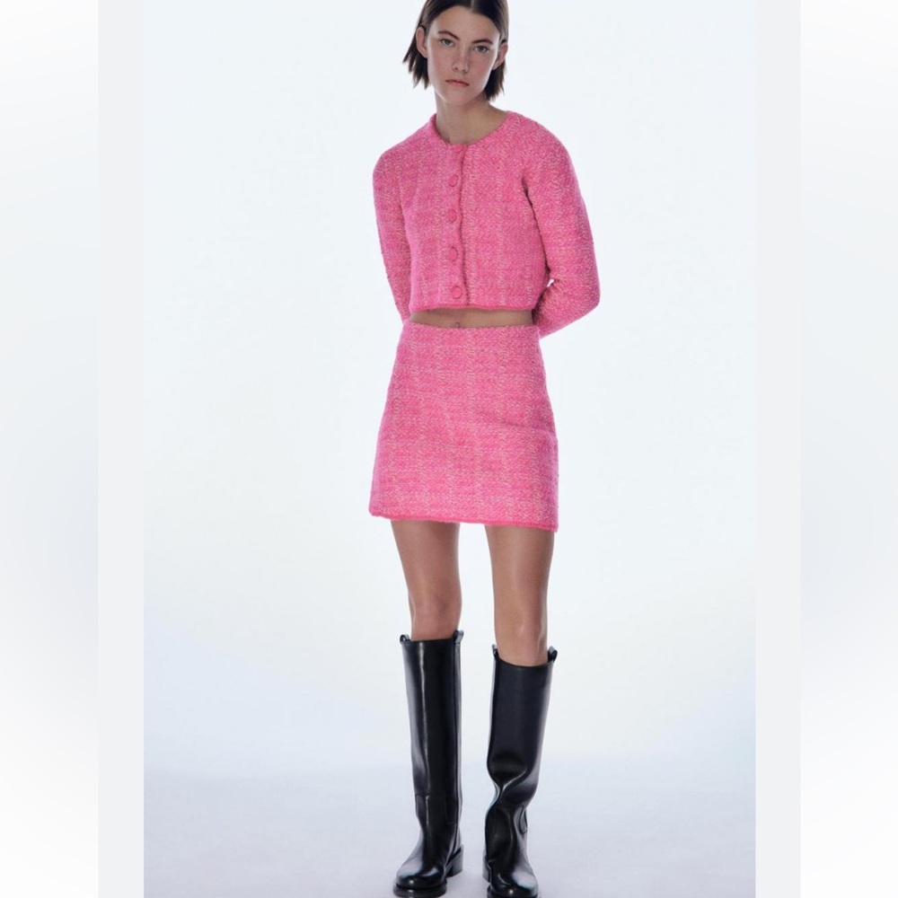 Zara Rose Pink Cardigan Sweater Top Tweed Textured NWO SIZE S